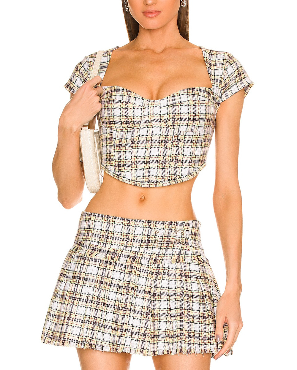 Guizio Plaid Yellow And Lime Bustier Top Size XS